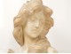 Superb alabaster sculpture bust young woman A.Cipriani Art Nouveau XIXth