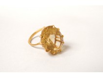 Bague or massif 18 carats tête aigle citrine french gold ring XXème siècle