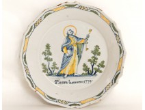 Rare Nevers faience plate patronymic St. Peter Pier 1779 XVIIIè