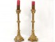 Paire bougeoirs flambeau bronze doré gothique candlestick Napoléon III XIXè