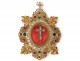 Cadre reliquaire laiton doré strass Vraie Croix fleurs lys reliquary XIXème