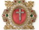 Cadre reliquaire laiton doré strass Vraie Croix fleurs lys reliquary XIXème