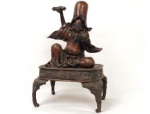 Brûle-parfum sculpture bronze divinité Japon Fukurokuju rat parchemin XIXè