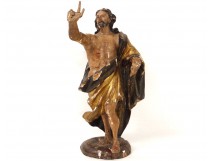 Rare sculpture gilded wood polychrome Jesus Christ glorious pantocrator 18th