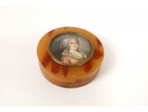 Petite boîte ronde miniature peinte portrait jeune femme Sicard XIXème