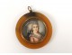 Miniature peinte portrait jeune femme élégante Lebrun cadre rond XIXème