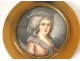 Miniature peinte portrait jeune femme élégante Lebrun cadre rond XIXème