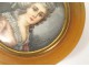 Miniature peinte portrait jeune femme élégante Lebrun cadre rond XIXème