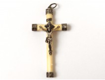 Croix pendentif argent massif Christ crucifix antique french cross XIXème