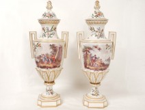 Paire pots couverts vases faïence Marseille Veuve Perrin romantique XIXème