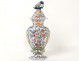 Pot couvert vase potiche faïence Delft oiseau perroquet fleurs XIXè siècle