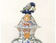 Pot couvert vase potiche faïence Delft oiseau perroquet fleurs XIXè siècle