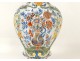 Pot couvert vase potiche faïence Delft oiseau perroquet fleurs XIXè siècle