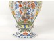 Pot couvert vase potiche faïence Delft oiseau perroquet fleurs XIXè siècle