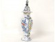 Pot couvert vase potiche faïence Delft oiseau perroquet fleurs XIXè siècle