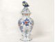 Pot couvert vase potiche faïence Delft oiseau perroquet fleurs XIXè siècle