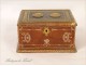 Leather jewelry box decorated with medallions in gilt bronze, 19th