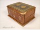 Leather jewelry box decorated with medallions in gilt bronze, 19th