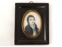 Miniature peinte portrait jeune homme Directoire painting XVIIIème siècle