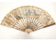 Rare ancient characters cherub range gouache flowers french fan XVIIIè