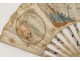 Rare ancient characters cherub range gouache flowers french fan XVIIIè