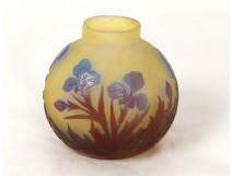 Superb small vase Emile Gallé glass paste ball iris Art Nouveau XIXth