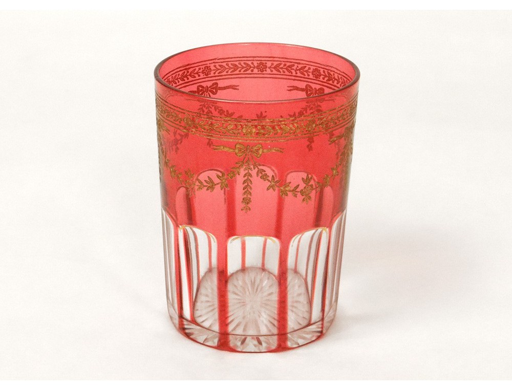 Glass goblet crystal Saint-Louis gilding foliage garlands 19th century