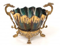 Coupe verre irisé Loetz dorure monture bronze doré chimères Art Nouveau 19è