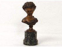 Sculpture buste bronze jeune fille aux fleurs Mathurin Moreau marbre XIXème