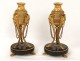 Pair of gilt bronze candlesticks cassolettes rams marble Napoleon III nineteenth