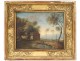 HST landscape painting French School boat framework characters stuccoed XIX