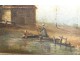 HST landscape painting French School boat framework characters stuccoed XIX