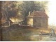 HST landscape painting French School boat framework characters stuccoed XIX