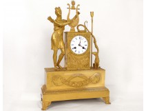 Pendule bronze doré Diane chasseresse chien lyre arc Ier Empire clock XIXè