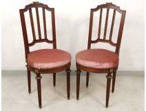 Louis XVI carved mahogany chairs Pair of Napoleon III gilt bronze XIXth century