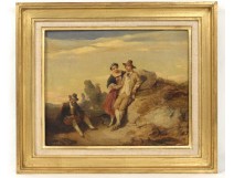 HST table Lanfant gallant scene landscape painting XIXth characters Metz