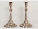 Paire bougeoirs flambeaux Régence bronze argenté candlesticks XVIIIème