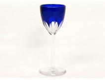 Crystal Rhine wine glass carved Baccarat France Genova cobalt blue twentieth