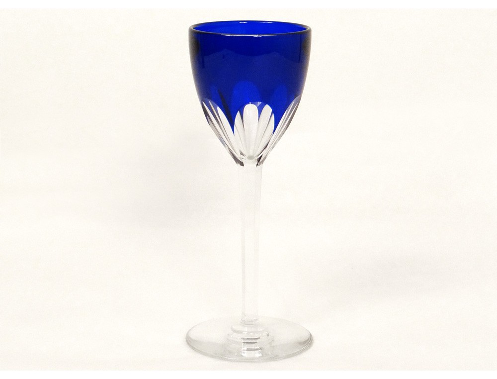 Crystal Rhine Wine Glass Carved Baccarat France Genova Cobalt Blue