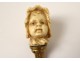 Seal stamp carved gilded metal head girl child french seal XIX