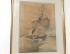 Watercolor seas marine boat boat watercolor gouache Léon Haffner twentieth