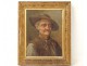 HSC table monogram hat man portrait frame stucco painting XIX