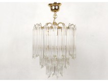 Suspension chandelier vintage gold metal crystal glass knives twentieth century