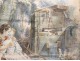 Watercolour scene torque gallant shepherdess sheep waterfall eighteenth century