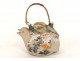 Glazed earthenware teapot Japanese quail hen storks twentieth flowers birds