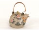 Glazed earthenware teapot Japanese quail hen storks twentieth flowers birds