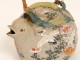 Glazed earthenware teapot Japanese quail hen storks twentieth flowers birds