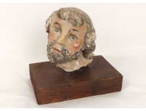 Religious Saint Sculpture head character polychrome stone sixteenth seventeenth