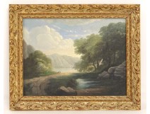 HSC Italy Mountain landscape painting trees painting characters XIX