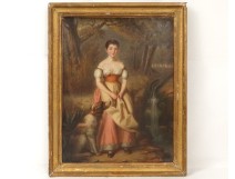 HST painting portrait young woman dog waterfall landscape nineteenth French School